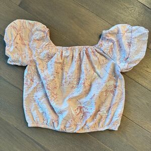 LOFT pink blouse with red/white flowers and stretchy neck in MP